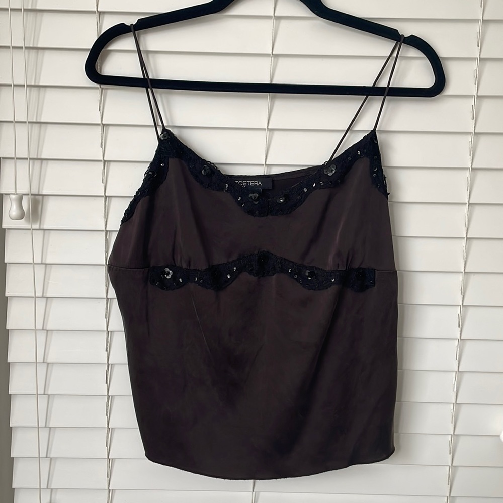 Vintage 90s brown silk tank top either sequin details